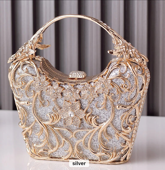 Vintage fashion metal flower luxury clutch delicacy twinkle ladies diamond evening bags - Yembifashion 