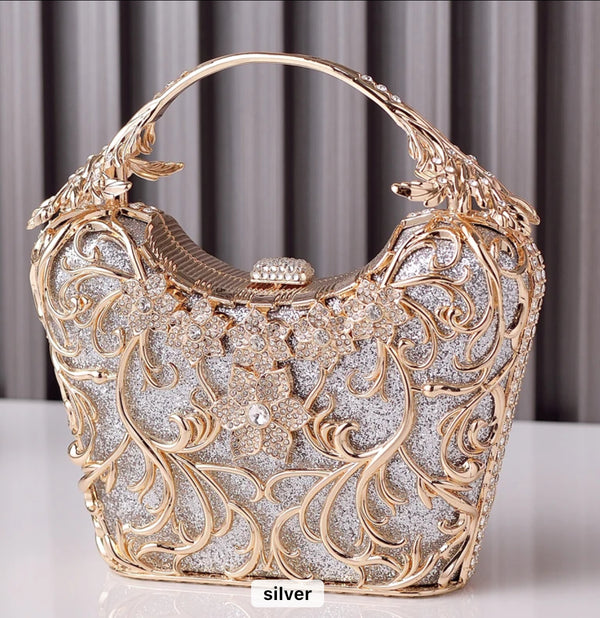 Vintage fashion metal flower luxury clutch delicacy twinkle ladies diamond evening bags - Yembifashion 