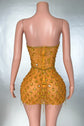 Luxury Gold Rhinestone One-Shoulder Mini Dress | Glam Party Dress for Women
