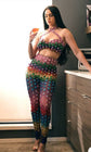A vibrant rainbow set party dress with colorful patterns, perfect for festive occasions and celebrations.
