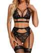 Lace Mesh Bra and Garter Panty Set with Removable Choker