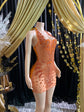 Orange Mini Dress-Embellished Dress