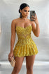 Yembi Fashion gold sequin mini dress with strapless sweetheart neckline and sheer nude-illusion corset bodice