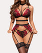 Lace Mesh Bra and Garter Panty Set with Removable Choker