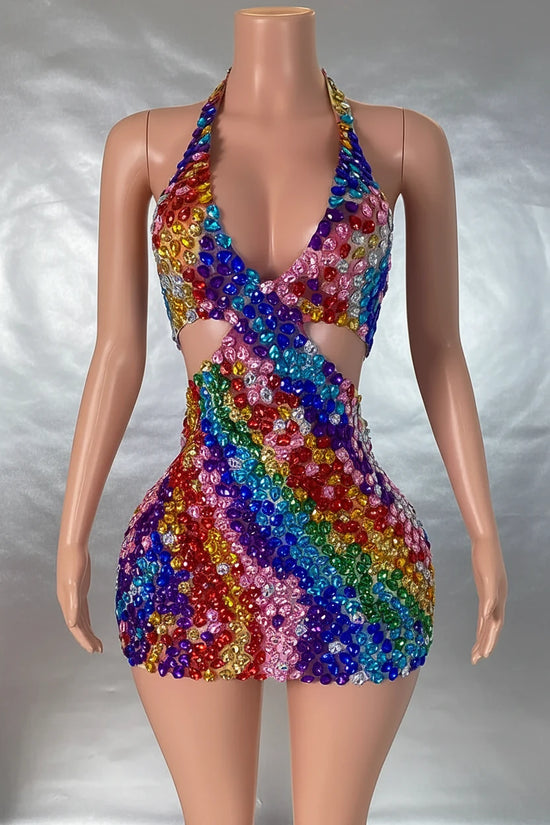 Multicolor Sequin Mini Dress for Women | Luxury Crystal Bodycon Party Dress