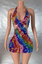 Multicolor Sequin Mini Dress for Women | Luxury Crystal Bodycon Party Dress