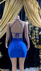 Glamorous rhinestone mini dress with a body-hugging fit, sparkling embellishments, and adjustable straps