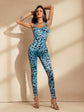 Leopard Print Bexaris Spaghetti Jumpsuit in Blue