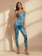 Leopard Print Bexaris Spaghetti Jumpsuit in Blue