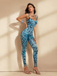 Leopard Print Bexaris Spaghetti Jumpsuit in Blue