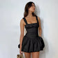 Suspender Short Skirt with Pleated Fluffy Dress – Trendy Layered Look for Women