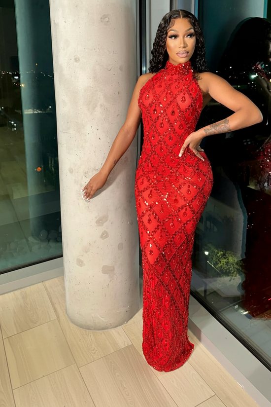 Elegant long rhinestone maxi dress, perfect for proms and formal events.