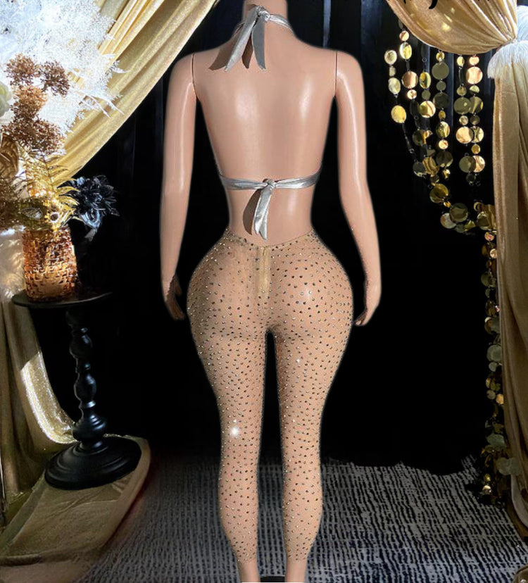 Elegant Raissa Pant Set featuring shimmering rhinestone accents for a glamorous look.
