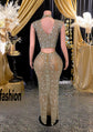 A floor-length Ester Skirt Set featuring sparkling rhinestones, perfect for formal events and elegant occasions.