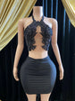 Rafa Black Embellished Mini Dress with Rhinestone Details, perfect for cocktail events.