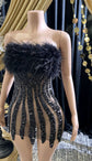 Ella Black Mini Dress featuring a tulle design and rhinestone details for a chic and glamorous look.