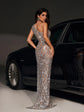 Sia One Shoulder Sequin Crystal Maxi Dress