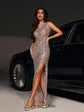 Sia One Shoulder Sequin Crystal Maxi Dress