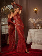 Eve One Shoulder Sequin Crystal Maxi Dress With Gloves In Red