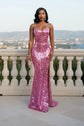 Yembi Fashion pink mirror maxi dress with sweetheart neckline, geometric shattered glass mirror pieces, and high thigh slit
