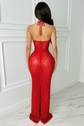 The Ultimate Red Crystal Maxi Dress with Asymmetric Halter Strap