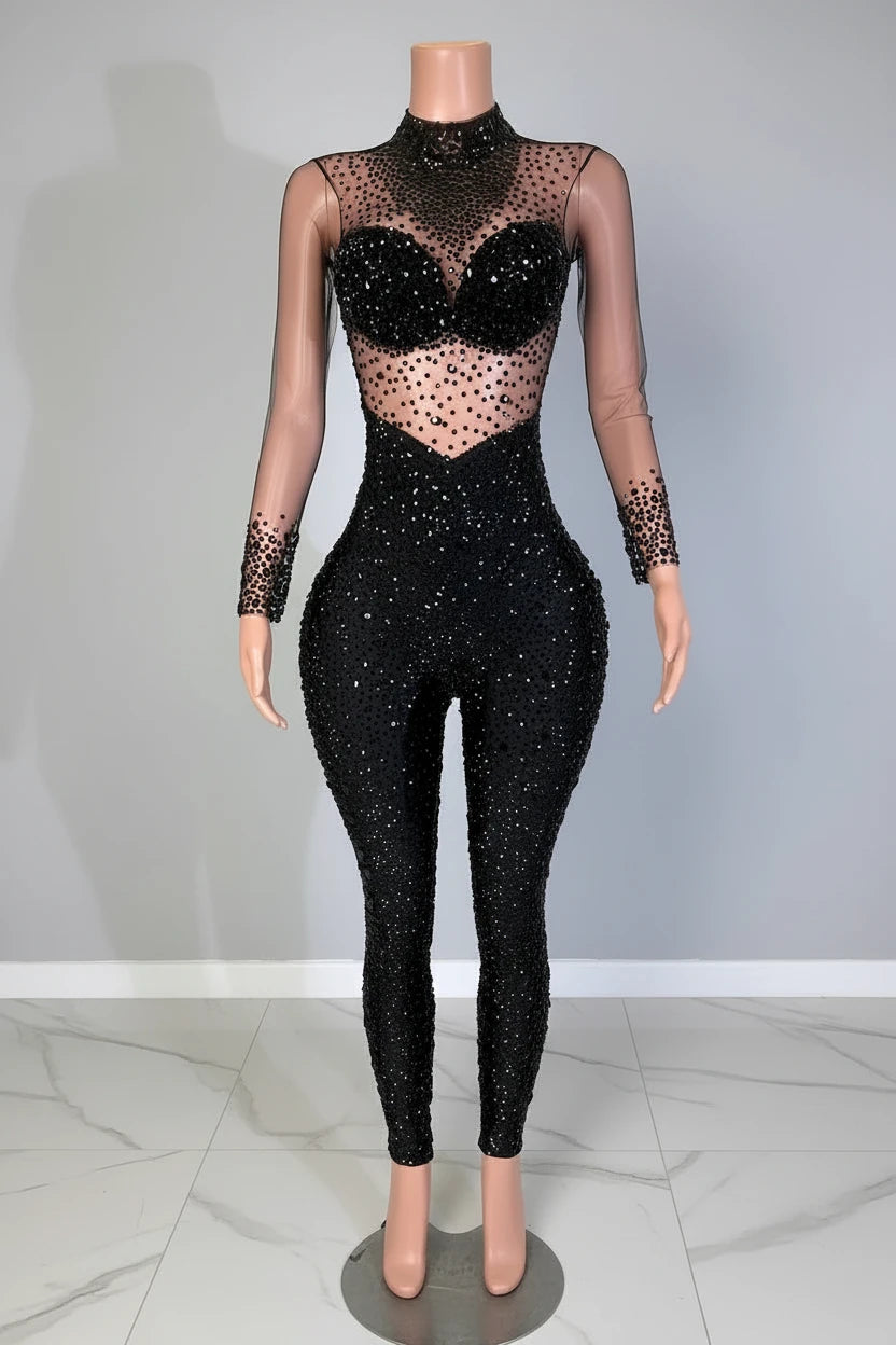 Yembi Fashion luxury royal blue rhinestone fringe romper featuring an asymmetric side cutout leotard with criss-cross straps, rich crystal embellishments, and a dancing fringe skirt