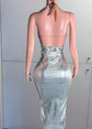 Haute Couture Red Large Full Body Rhinestone Appliqué Mesh Beaded Applique Bodice Pactch Dress