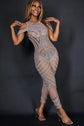 Silver Chain Bodysuit Dress| Evening Glam with Glitter Appliqué Dress