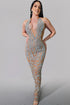 Haute Couture Red Large Full Body Rhinestone Appliqué Mesh Beaded Applique Bodice Pactch Dress